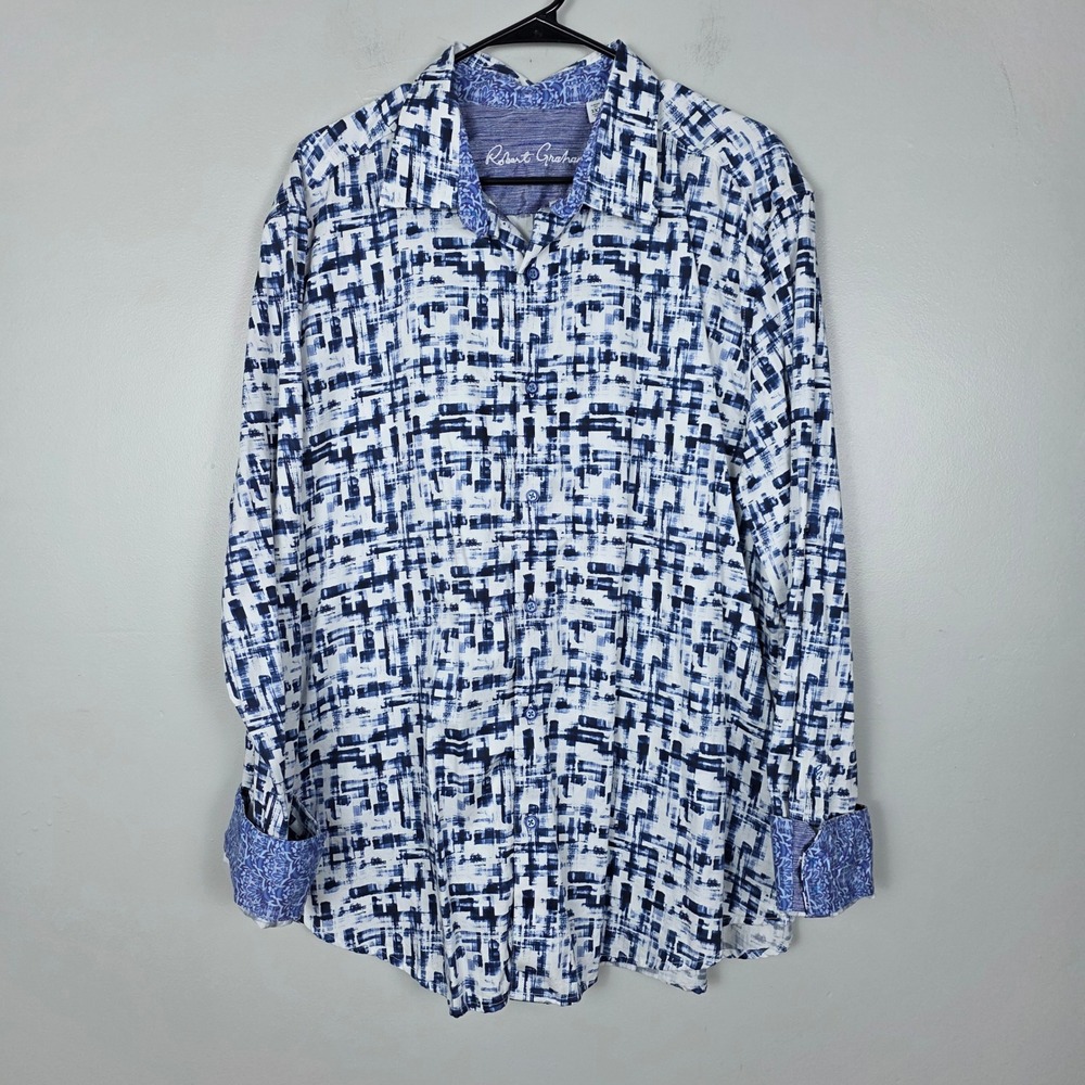 Robert Graham 3XL Classic Fit Button Down Shirt Blue White Geometric Print
